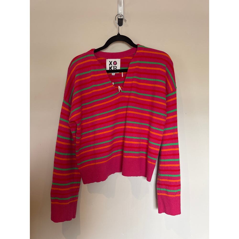 Kerri Rosenthal XO KB Striped V-Neck Next Smiles On You Sweater Size S